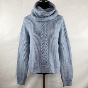 Charlie Paige Light Blue Soft Cozy Cowl Neck Cable-Knit Oversized Sweater Large